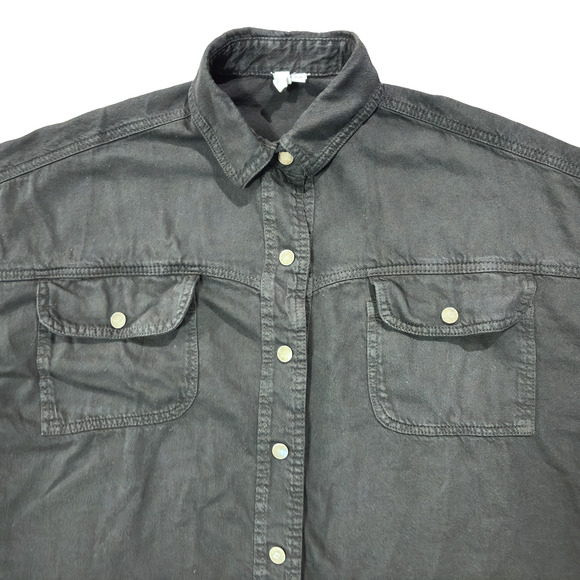 Elan Dolly Jacket Shirt Top Button Fray Women's Extra Small Black Smiley Shacket - Picture 3 of 15